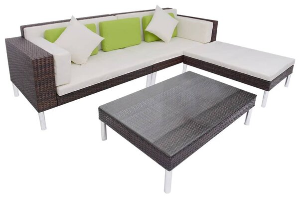 4-részes barna polyrattan kerti bútorszett párnákkal