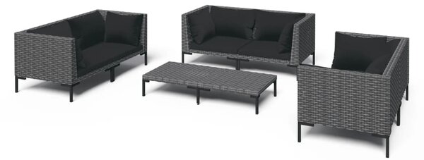 7 részes sötétszürke polyrattan kerti bútorszett párnákkal