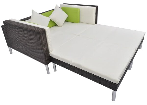 4-részes barna polyrattan kerti bútorszett párnákkal