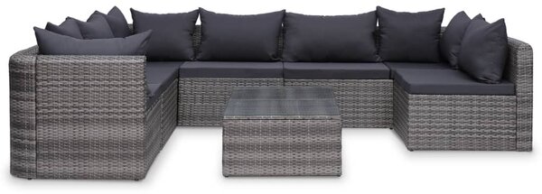 8-részes szürke polyrattan kerti bútorszett párnákkal