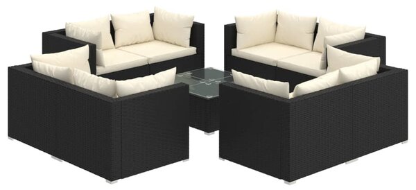 9 részes fekete polyrattan kerti ülőgarnitúra párnákkal