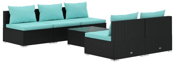 6 részes fekete polyrattan kerti ülőgarnitúra párnákkal