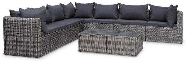 8-részes szürke polyrattan kerti bútorszett párnákkal
