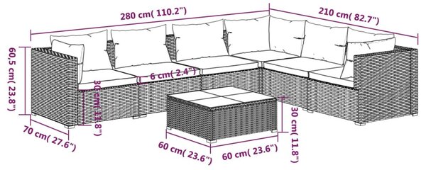 7 részes fekete polyrattan kerti ülőgarnitúra párnákkal