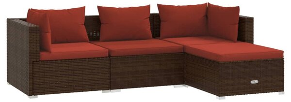 4 részes barna polyrattan kerti bútorszett párnákkal