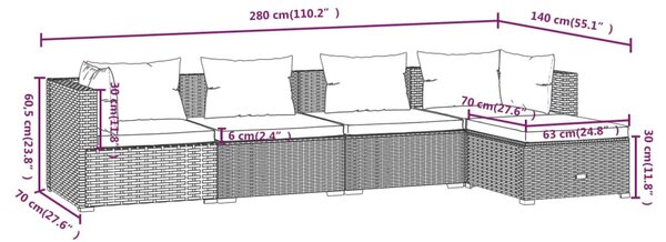 5 részes barna polyrattan kerti ülőgarnitúra párnákkal