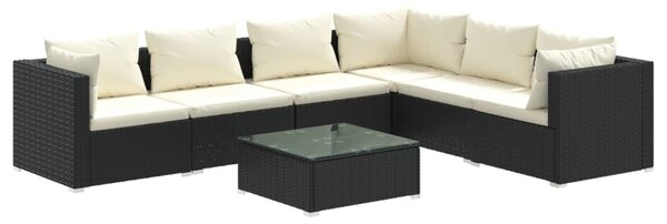 7 részes fekete polyrattan kerti ülőgarnitúra párnákkal