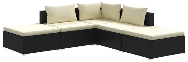 5 részes fekete polyrattan kerti ülőgarnitúra párnákkal