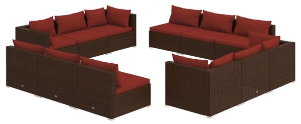 12 részes barna polyrattan kerti ülőgarnitúra párnákkal