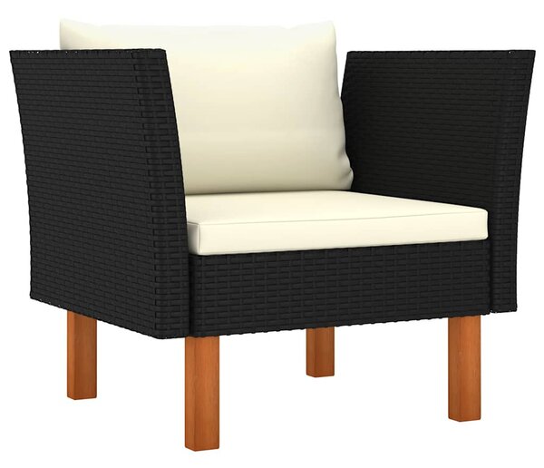 7 részes fekete polyrattan és eukaliptuszfa kerti ülőgarnitúra