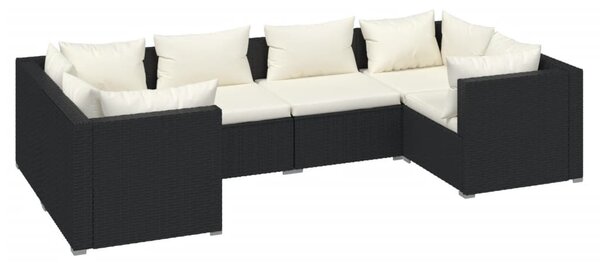 6 részes fekete polyrattan kerti ülőgarnitúra párnákkal
