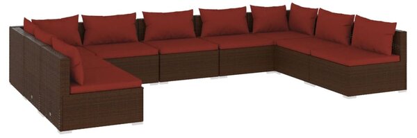 9 részes barna polyrattan kerti ülőgarnitúra párnákkal