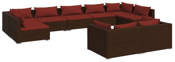 9 részes barna polyrattan kerti ülőgarnitúra párnákkal