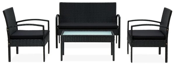 4 részes fekete polyrattan kerti ülőgarnitúra párnákkal