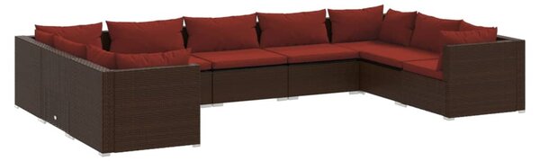 9 részes barna polyrattan kerti bútorszett párnákkal