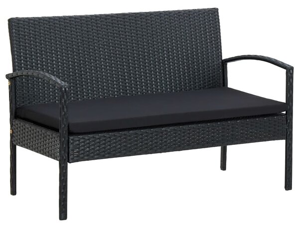 4 részes fekete polyrattan kerti ülőgarnitúra párnákkal