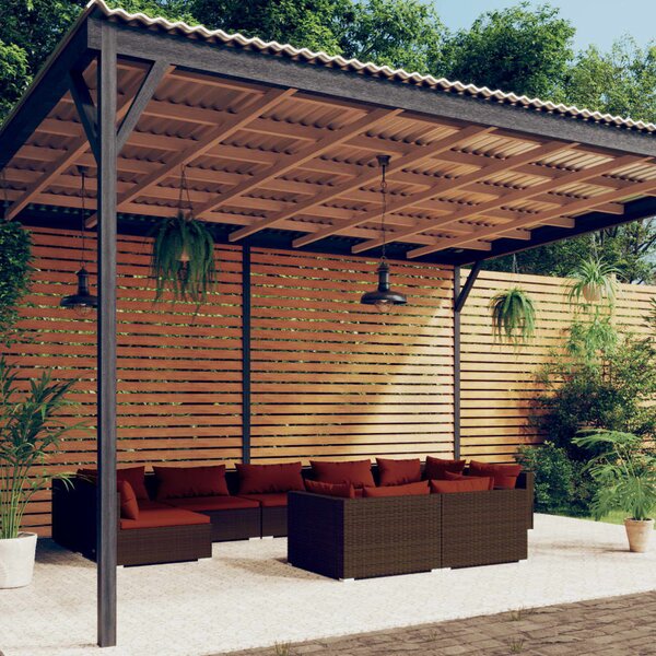 9 részes barna polyrattan kerti ülőgarnitúra párnákkal