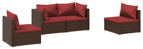 4 részes barna polyrattan kerti bútorszett párnákkal