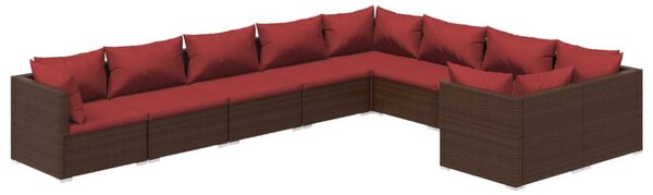 9 részes barna polyrattan kerti ülőgarnitúra párnákkal
