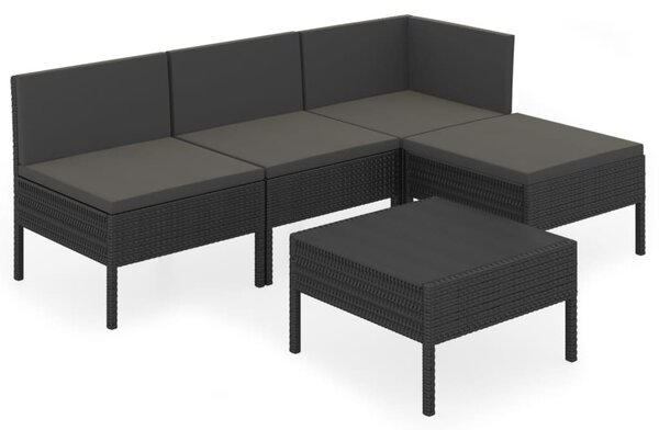 5 részes fekete polyrattan kerti ülőgarnitúra párnákkal