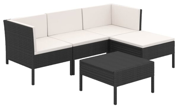 5 részes fekete polyrattan kerti ülőgarnitúra párnákkal