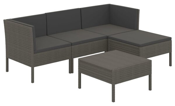 5 részes szürke polyrattan kerti ülőgarnitúra párnákkal