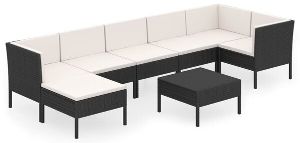 8 részes fekete polyrattan kerti ülőgarnitúra párnákkal
