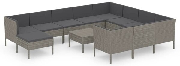 12 részes szürke polyrattan kerti ülőgarnitúra párnákkal
