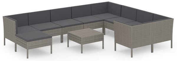 11 részes szürke polyrattan kerti ülőgarnitúra párnákkal