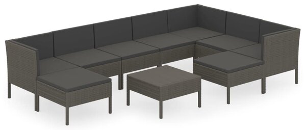 10 részes szürke polyrattan kerti ülőgarnitúra párnákkal