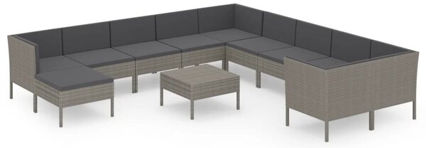 12 részes szürke polyrattan kerti ülőgarnitúra párnákkal