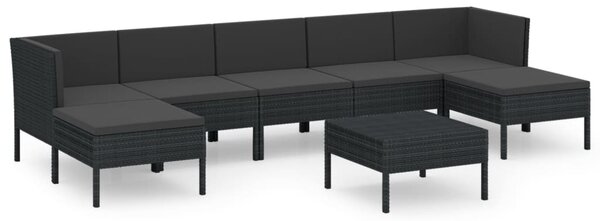8 részes fekete polyrattan kerti ülőgarnitúra párnákkal
