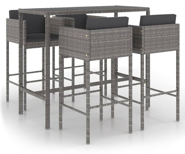 5 részes szürke polyrattan kerti bárszett párnákkal