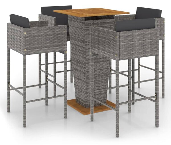 5 részes szürke polyrattan kerti bárszett párnákkal