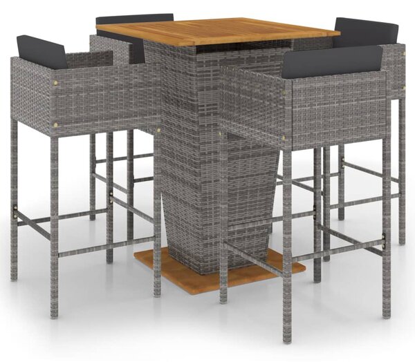 5 részes szürke polyrattan kerti bárszett párnákkal
