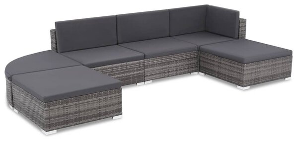 6-részes szürke polyrattan kerti bútorszett párnákkal