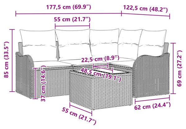 4 Darabos Kert Kanapé Szett Párnákkal Szürke Poli Rattan