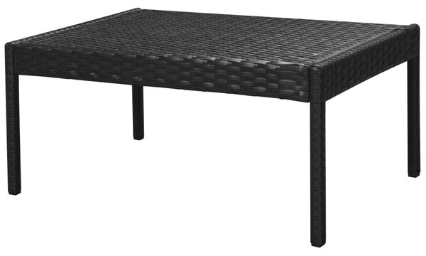 6-részes fekete polyrattan kerti bútorszett párnákkal
