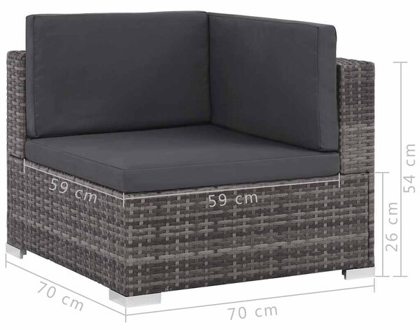 6-részes szürke polyrattan kerti bútorszett párnákkal