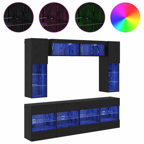 VidaXL TV falit kabinet szett leddel 6 pcs Fekete Tölgy Mérnöki fa