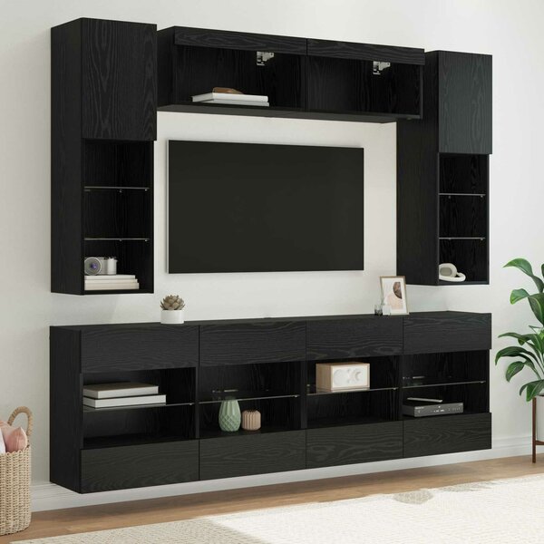 VidaXL TV falit kabinet szett leddel 6 pcs Fekete Tölgy Mérnöki fa