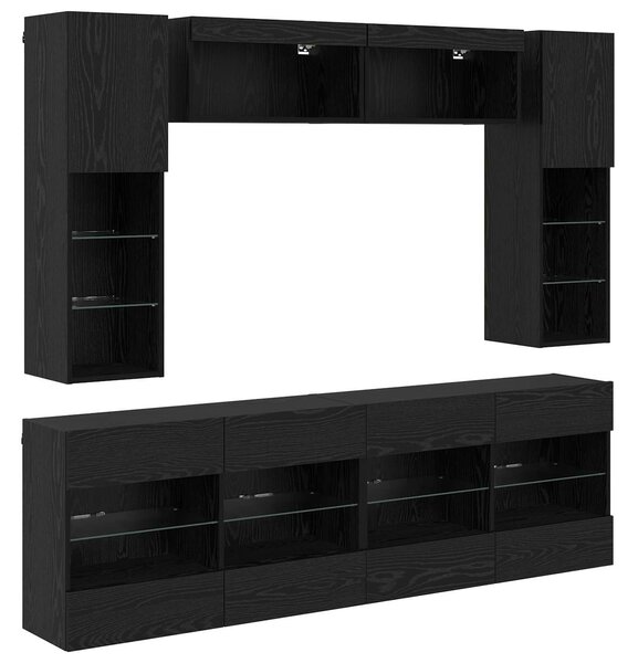 VidaXL TV falit kabinet szett leddel 6 pcs Fekete Tölgy Mérnöki fa