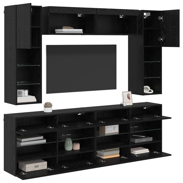 VidaXL TV falit kabinet szett leddel 6 pcs Fekete Tölgy Mérnöki fa