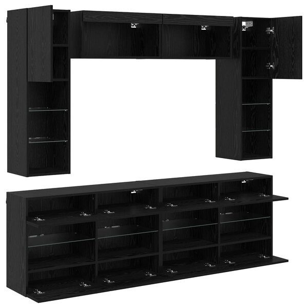 VidaXL TV falit kabinet szett leddel 6 pcs Fekete Tölgy Mérnöki fa