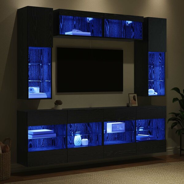 VidaXL TV falit kabinet szett leddel 6 pcs Fekete Tölgy Mérnöki fa