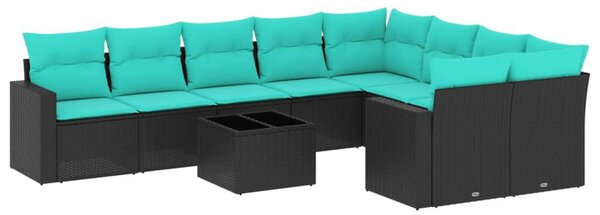 10 részes fekete polyrattan kerti ülőgarnitúra párnával