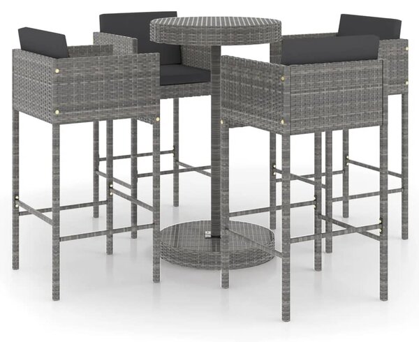 5 részes szürke polyrattan kerti bárszett párnákkal