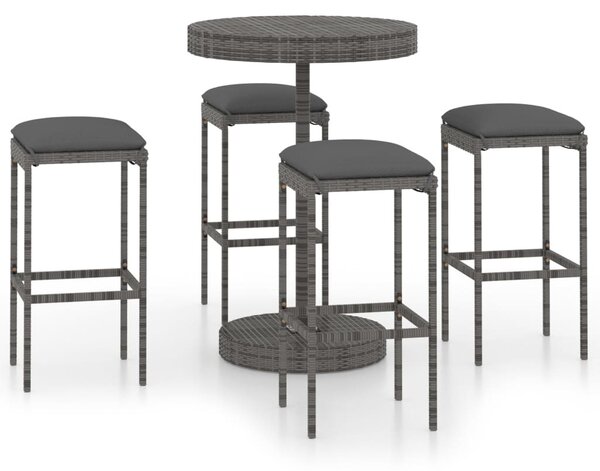 5 részes szürke polyrattan kerti bárszett párnákkal