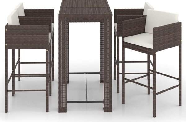5 részes barna polyrattan kerti bárszett párnákkal