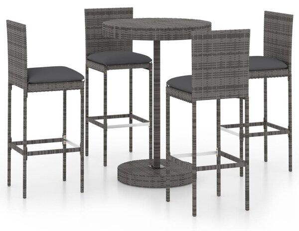 5 részes szürke polyrattan kerti bárszett párnákkal